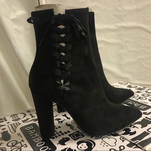 Lace up black booties